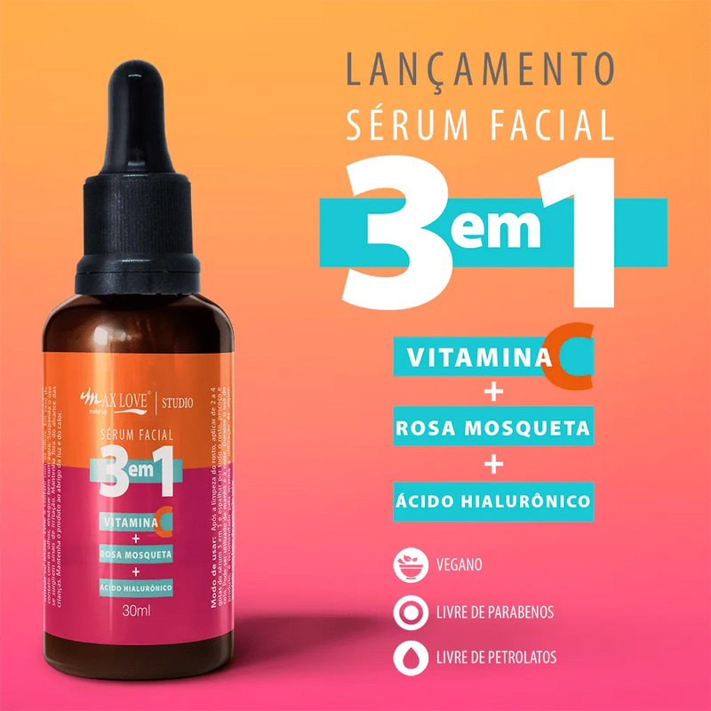KIT Serum Facial 3 in 1 Vitamina-C+Rosa mosqueta+Acido hialurônico 30ML